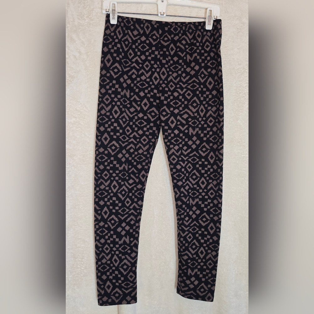 Women's Lbisse Two-Tone Geometric Aztec Inspired Leggings Size M Black/Brown